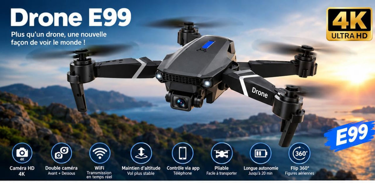 Drone Pliable 4K HD E99 - Double Caméra & Stabilisateur d'Altitude