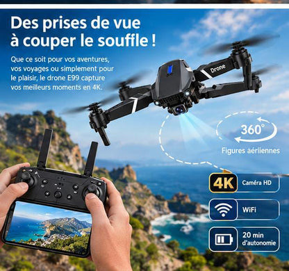 Drone Pliable 4K HD E99 - Double Caméra & Stabilisateur d'Altitude