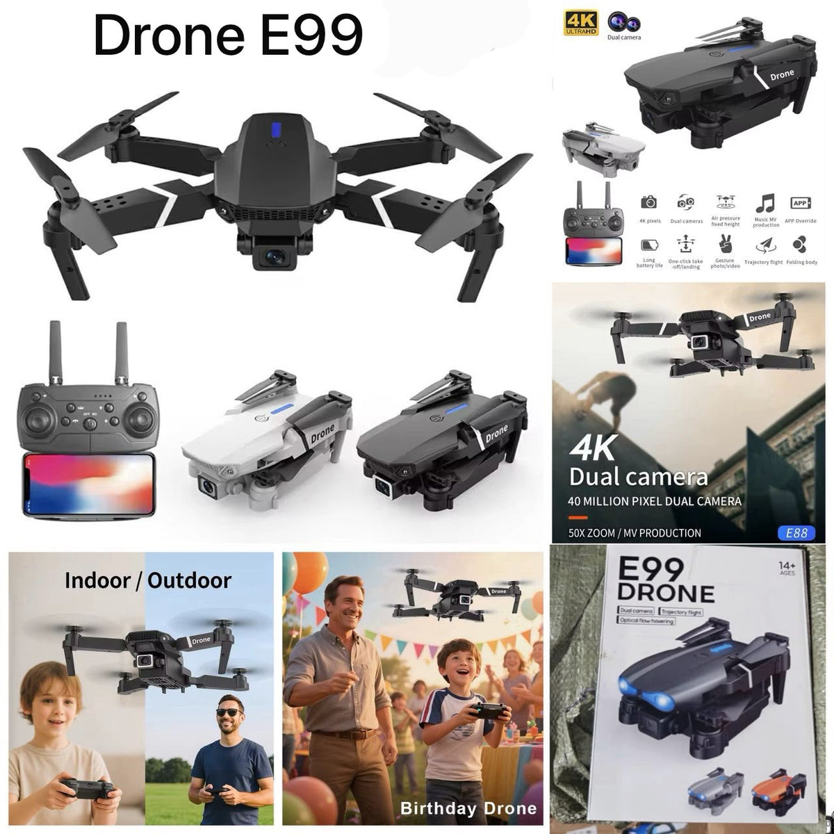 Drone Pliable 4K HD E99 - Double Caméra & Stabilisateur d'Altitude